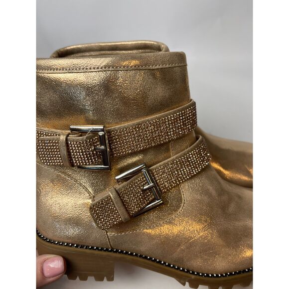 NWOB Dolce Vita Gold Glitter Strap Ankle Boots with Buckle - Size 4, Lug Sole - Picture 8 of 9